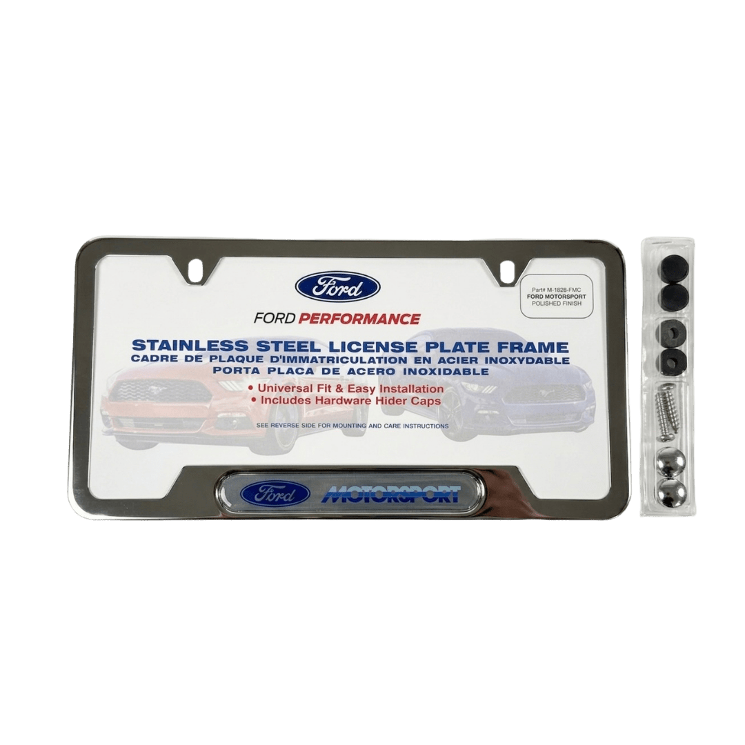 Ford Motorsport License Plate Frame - Stainless Steel - Ford Show Parts
